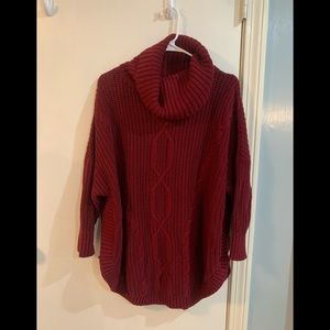 Express burgundy tunic turtleneck poncho sweater